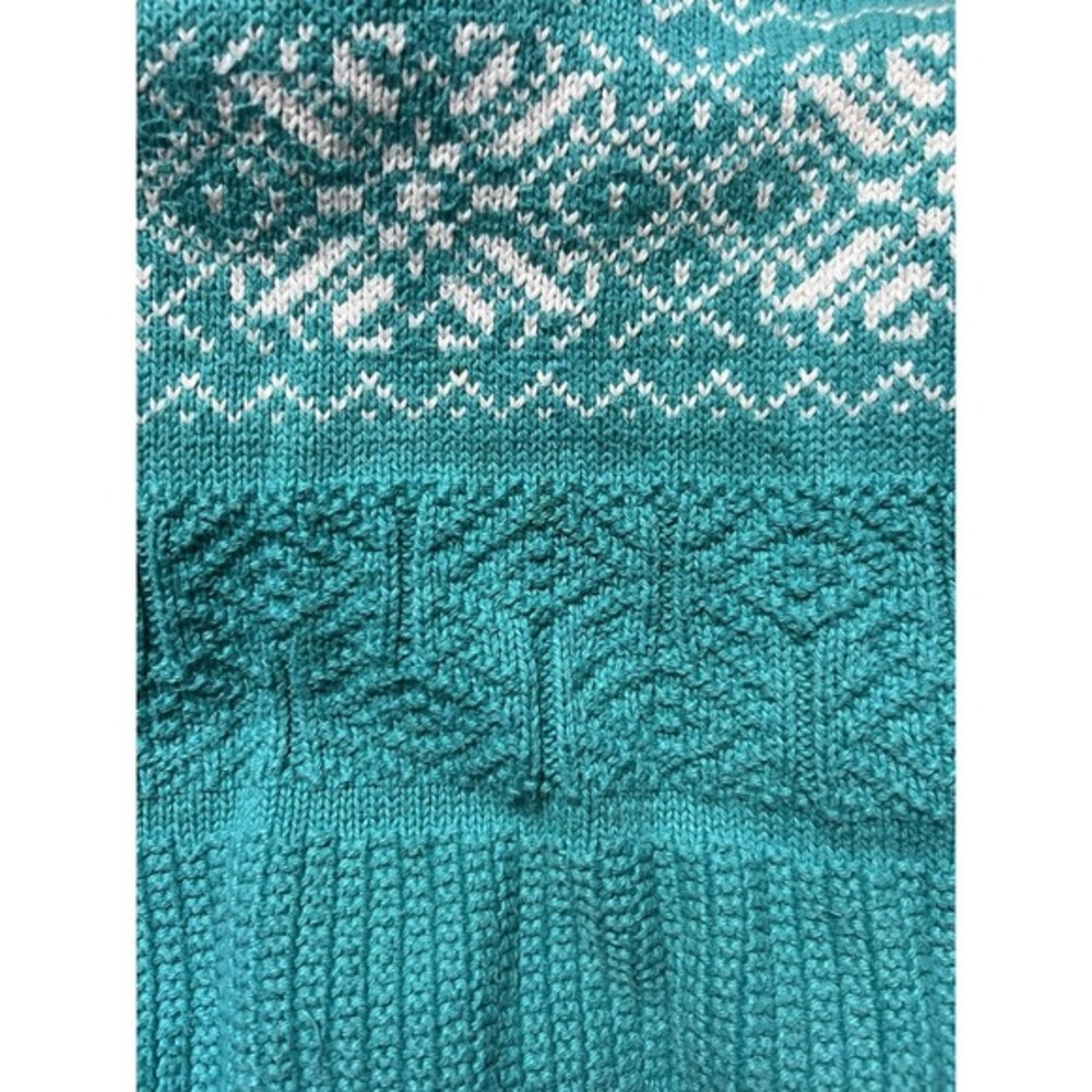 Vintage Saks Fifth Av Teal Sweater Made In Italy XL White Snowflake Pattern - Picture 15 of 15